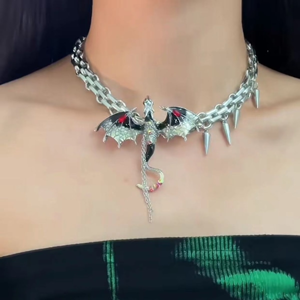 ##/Choker, halsband med fångad flygande drake, kragekedja##/