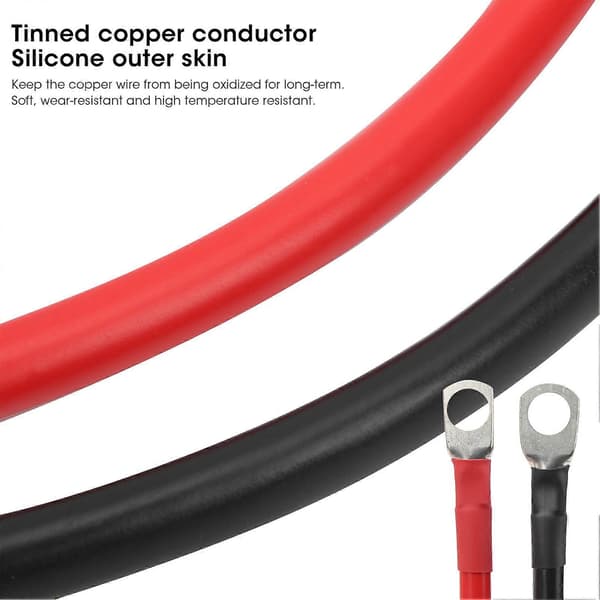 2st 50cm Batterikabel Förtennad Kopparledare Högtemperaturbeständig Kabel för Bil
