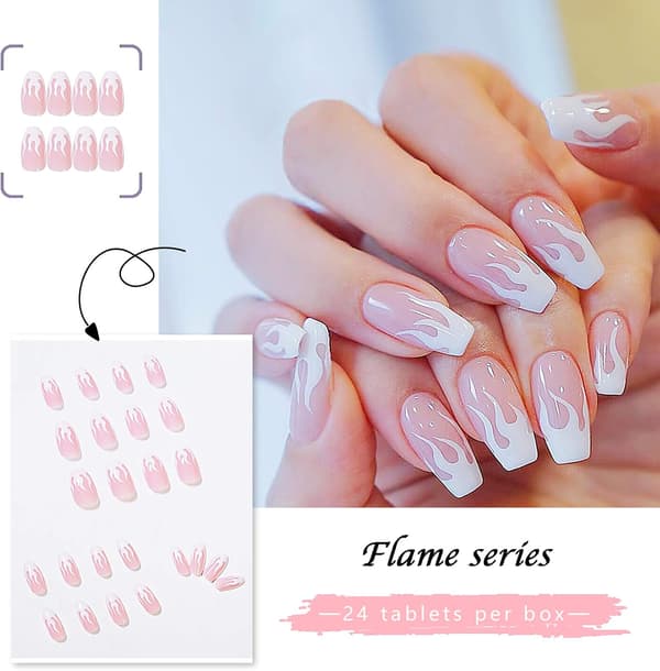 3 Æsker 72 stk. Falske Negle Korte Negle Ongle Fuld Dækning Pink Blå B