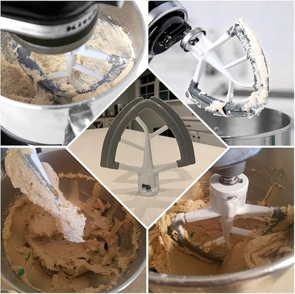Vit Flex Edge Visp för KitchenAid Tilt-Head Köksmaskin 4,5-5 Quart Platt Visp Paddel med Flexibla Silikonkanter Skålskrapa