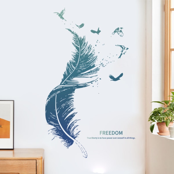 FEATHER väggdekaler i blått (90×30 cm) | Dekorativ väggdekal
