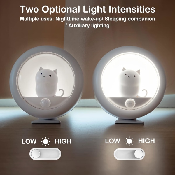Söt Cat Motion Sensor Night Light (2-pack), sladdlös uppladdningsab