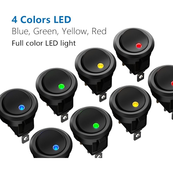##/8 st LED-vippbrytare, Brytare för bil DC 12V 20A på/av Självspärr##/