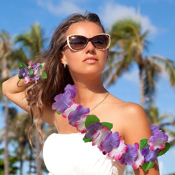 16 Pakk Hawaiianske Blomsterkjeder for Strandfest, Hawaii