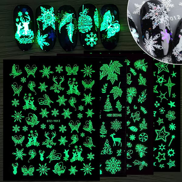 9 Ark Neglekunst Stickers Dekaler Snefnug Rensedyr Mønster DIY