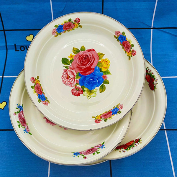 Tallrik Porslin Stor Kapacitet Blomstermönster Elegant Förrätt Matservering Emaljerad Skål Köksartiklar C