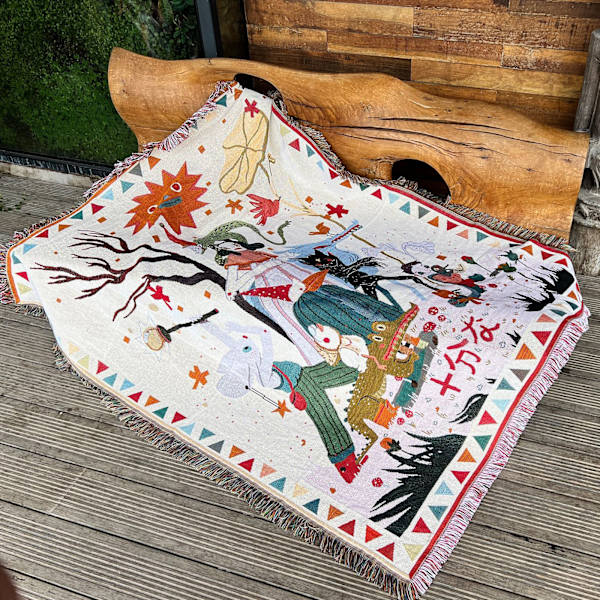 1 Stykke 160x130cm Rutete Teppe Strikket Illustrasjoner Dekorert med