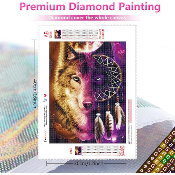 30*40cm, 5D diamantmaleri-sæt, glubsk ulv