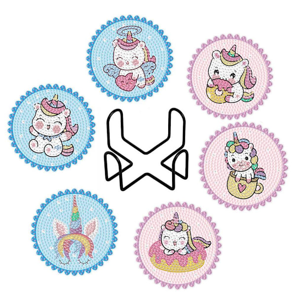 ##/Set med 6 DIY diamantmaleri-underkopper - Unicorn##/