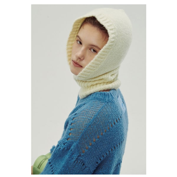 Strikket lue med ull - beige, ullforet hette, personlighet