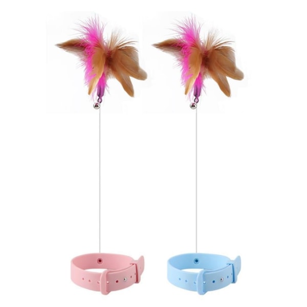 The set of 2 pink and blue collars with feathers are toys that al