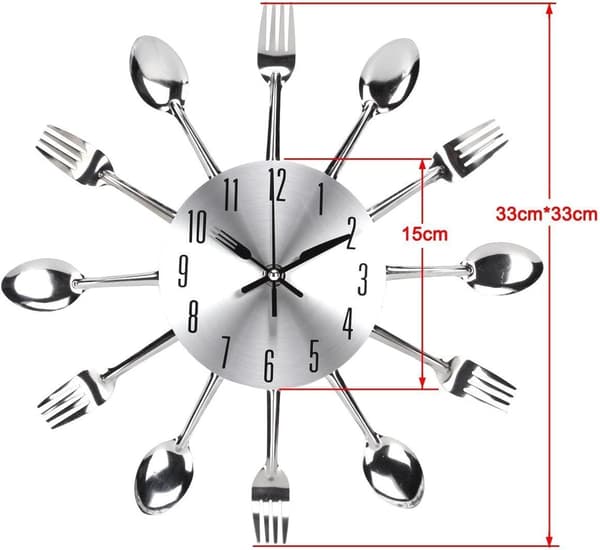##/Spegel-effekt Kök Klocka med Sked och Gaffel - 32*32*4CM Silver##/