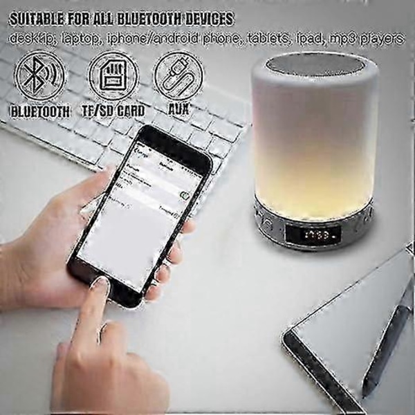 Bluetooth Högtalare Dimbar Sänglampa Touchkontroll RGB 6 Färgskiftande Nattlampa Väckarklocka Bordslampor för Sovrum
