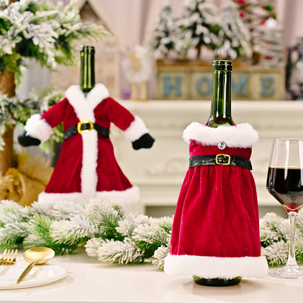 x Jul Vinflaska Ärmar, Guld Sammet, Jul Vin Present