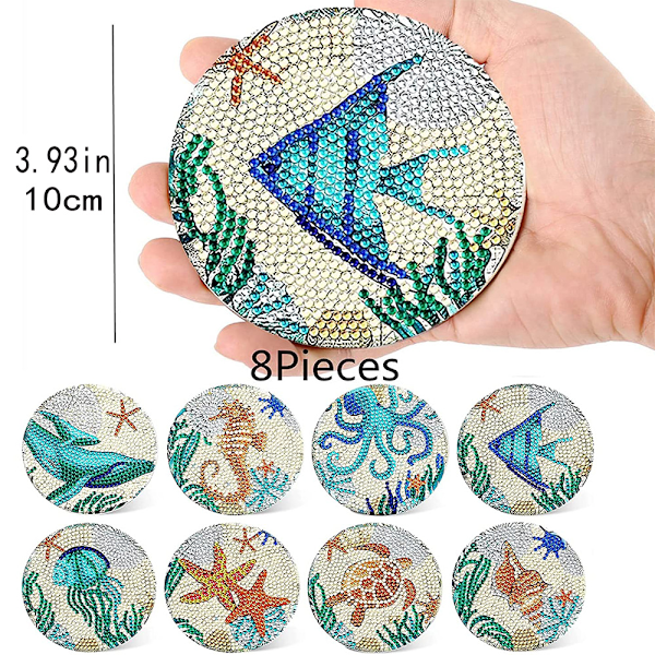 8-pack Ocean Diamond Målade Glasunderlägg DIY