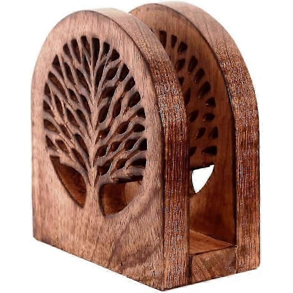 Servietholder i træ med livets træ, scroll-design