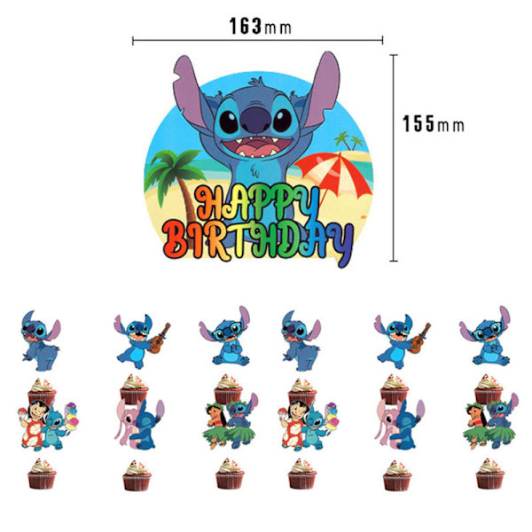 26 kpl Stitch-kakkukoristeita, syntymäpäiväkakkukoristeita, cupcake-koristeita