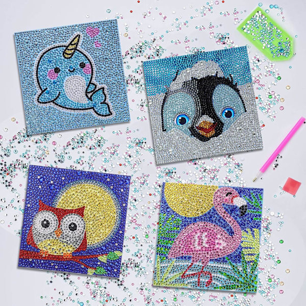 Fyra Pack Uggla Serie Barn DIY 5D Diamantmålning efter Siffror Set