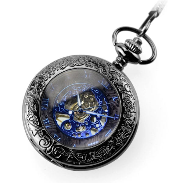 ##/Vattentät Förstoringsglas Skelettkedja Silver Luminous Självspännande Automatisk Mekanisk Fickur##/