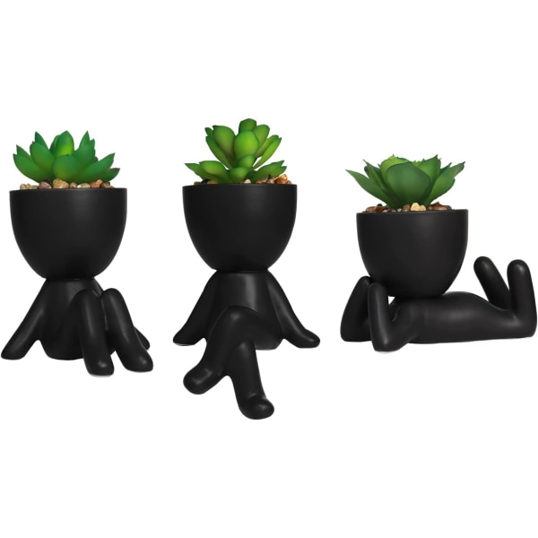 (matt svart) 3 søte kunstige sukkulente planter, kreativ humano