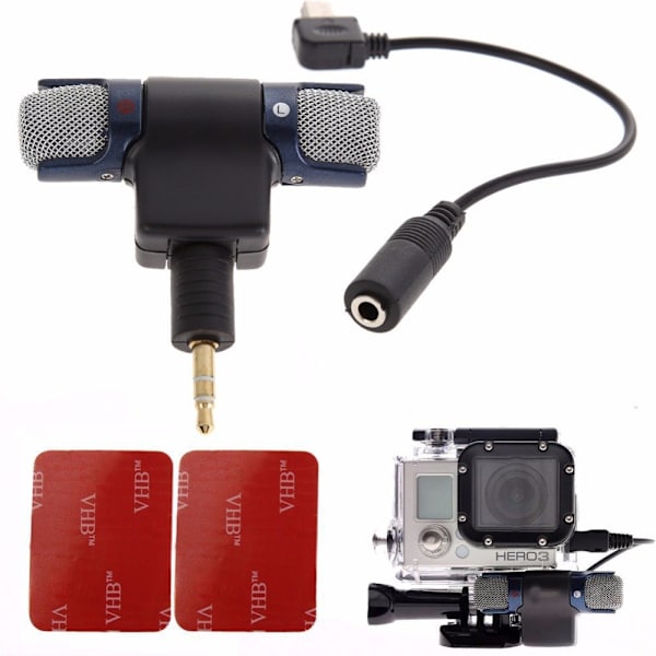 ##/Mini Stereo Mikrofon Sportkamera Adapterkabel Extern 3,5 mm Stereo Mikrofon med Förgylld Kontakt för PC Laptop Kamera Svart och Silver##/