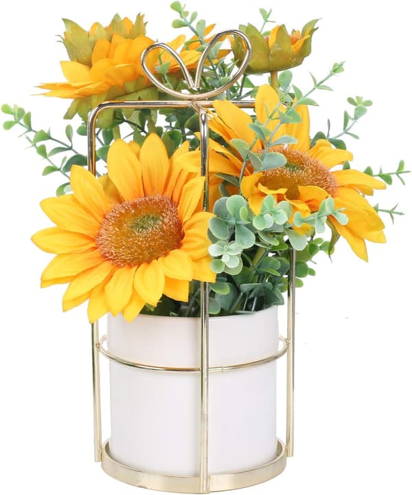 Kunstige solsikker med metallpotte Kunstig solsikkeblomst
