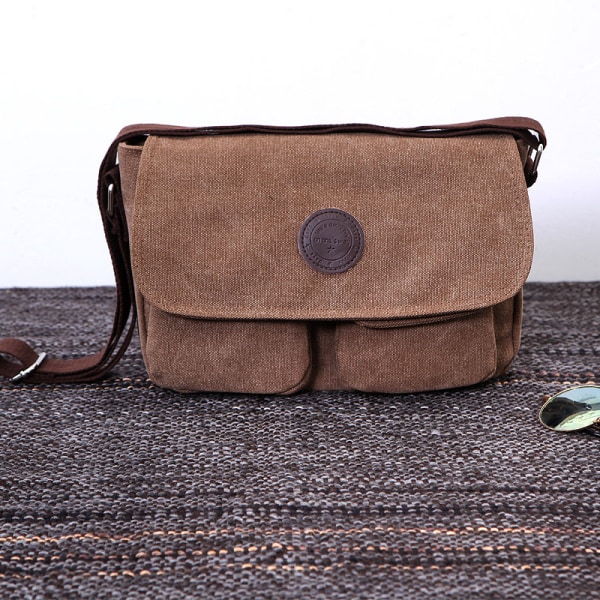 10 tums canvas axelväska (unisex brun), iPad messenger väska