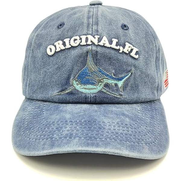Shark Broderad Bomullskeps med Tvättad Distressed Dad Hat