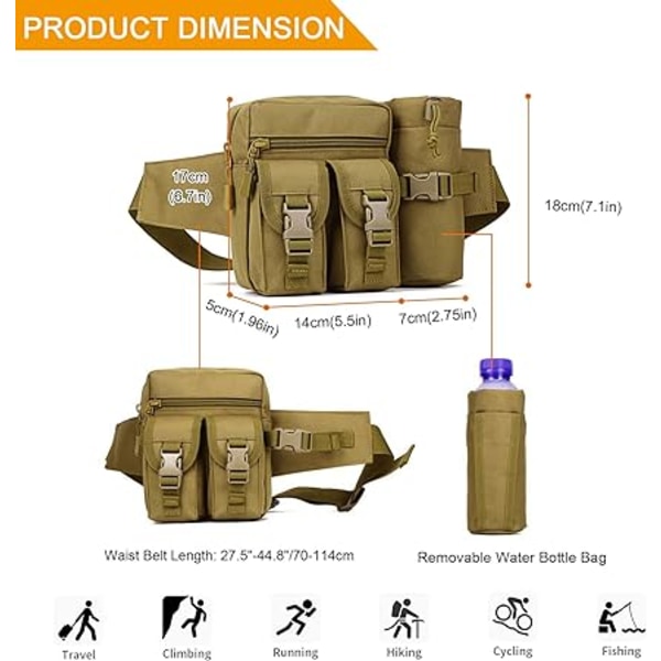 Tactical Waist Pack Bag med vannflaskepose Molle Fanny Bag