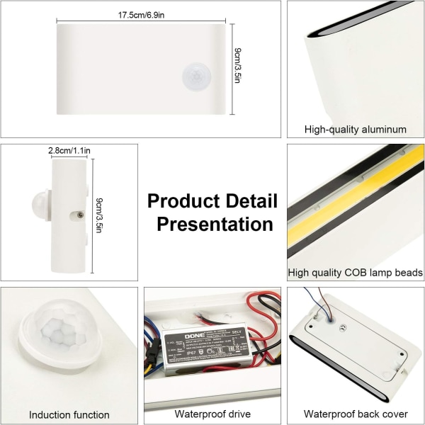 ##/12W LED-seinävalaisin liikeanturilla, moderni sisä- ja ulkokäyttöön##/