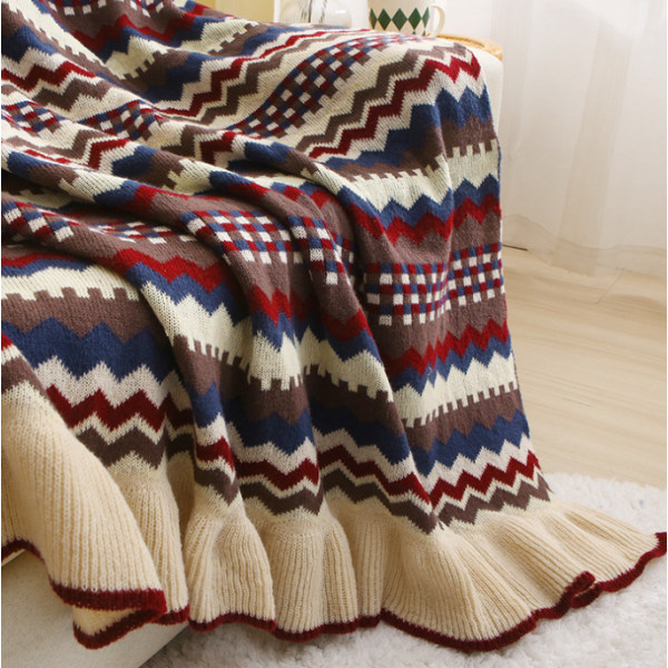 1 stk 130x170cm Strikket Teppe Kaffe Rutete Myk Komfortabel D