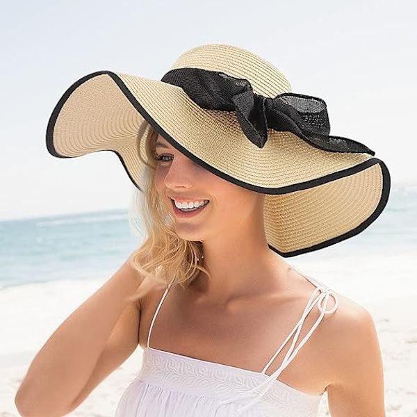 Dame Straw Solhat (55-60cm), Stor Bredbremmet Strawhat Kvinder B
