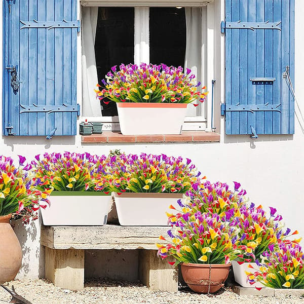 6 stk Kunstige Blomster, Plast UV-Bestandig Silkeblomster, Kunstige