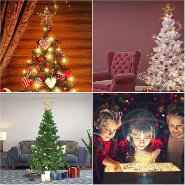 Julgransstjärna (Medium Storlek), LED-stjärna, Guldiga Pärlor, Belyst