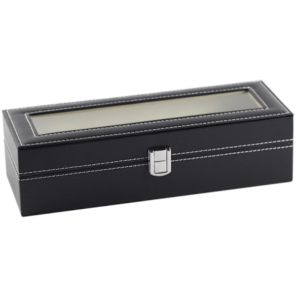 ##/Urklocka med 6 fack, klockfodral, displayfodral, glaslock, sammetsdynor, lås, 11 x 30 x 8 cm, svart beläggning och grå foder##/