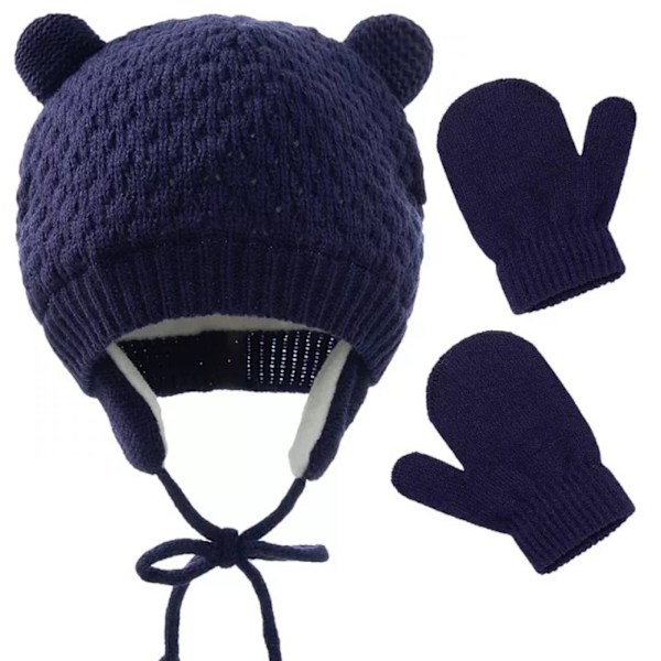 ##/Set med 2 stickade mössor BABY mössa öron fleece vintervantar##/
