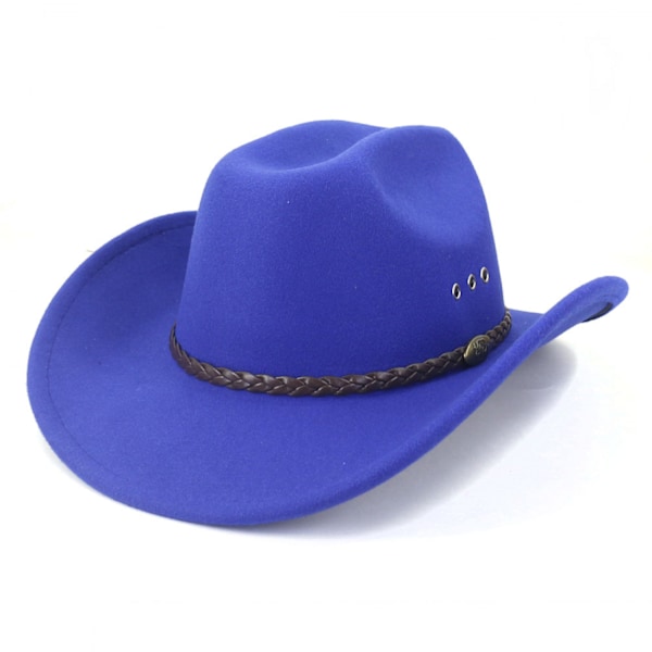 ##/Cowboyhat til kvinder og mænd, westernhat med bred skygge og strop##/