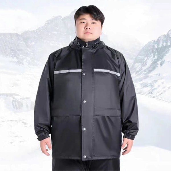 2 Delar/Set Regnkläder för Vuxna Vattentäta Andningsbara Hög Synlighet Reflexremsa Utomhus Regnjacka Byxor Herr Dam Regnkläder med Huva Regnskydd 6XL A