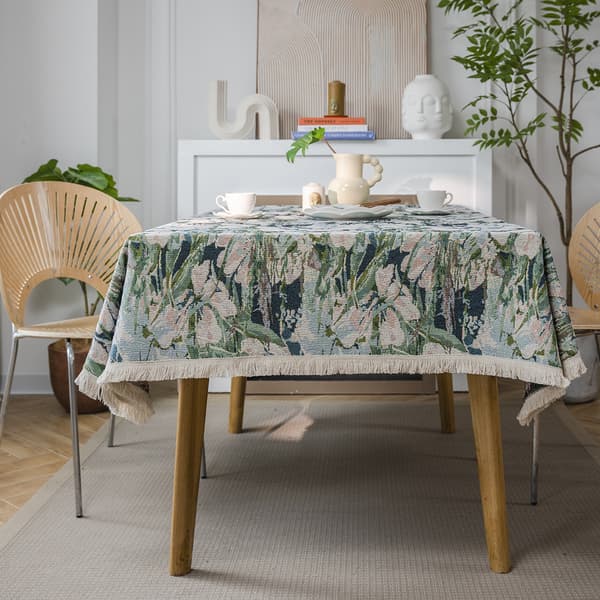 Mørkegrønn blomstrete duk, bohemstil, 140*250cm