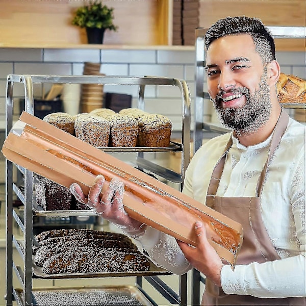 50 st, Brödpåse i papper med fönster för hembakat bröd, Baguettepåsar Brun Kraft Limpa Förvaringspåsar, Långa Franska Brödpåsar, Brödkex Förpackning B