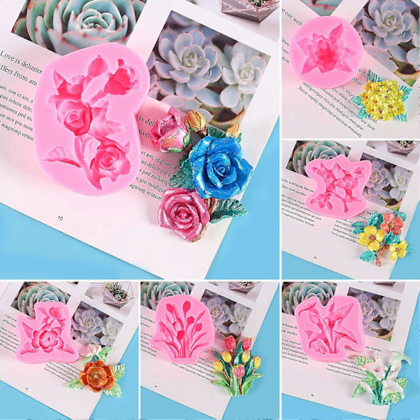 Silikoneform Fødevaregodkendt Non-stick Varmebestandig Hortensia Rose Tulipan Blomsterform Genanvendelig Dekorativ DIY Fondant Chokoladeform Kagedekoration Værktøj F