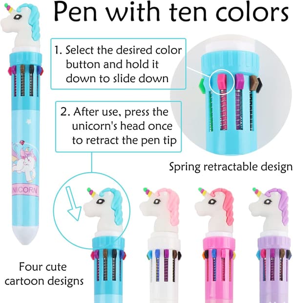 /#/Flerfärgade Retractable Kulspetspennor - Unicorn, 10 Färger 0,5mm /#/
