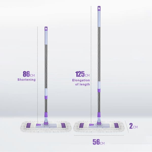1 Sæt Gulvmoppesæt med Udskiftelige Vaskbare Klude 360 Graders Roterende Hoved Teleskopisk Rustfrit Stål Moppestang 2pcs