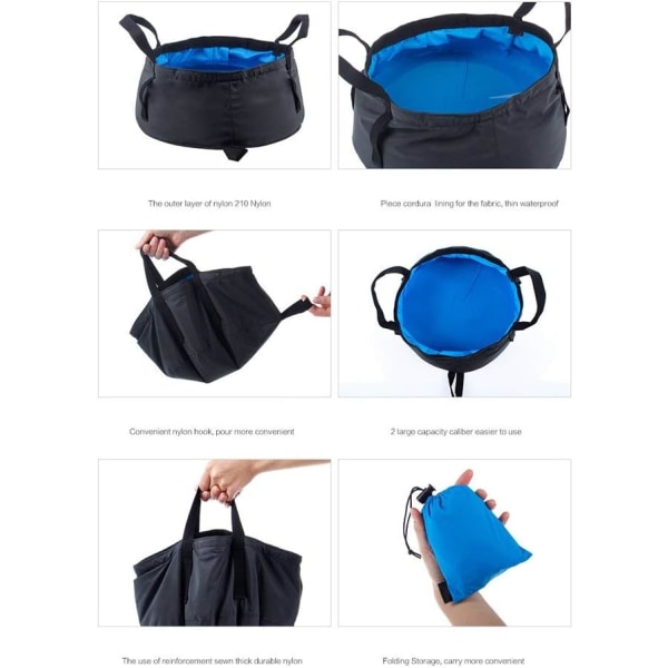 Hopfällbar Bassäng, 12L Bärbar Hopfällbar Hink Lätt