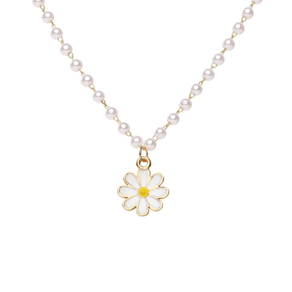 Charm Daisy Imitation Pearl Clavicle Chain Halskjede for kvinner Bu