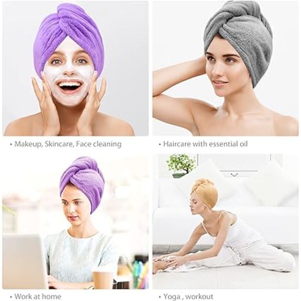 3-pack (Lila) Mikrofiber Hårhandduk Wrap Superabsorberande