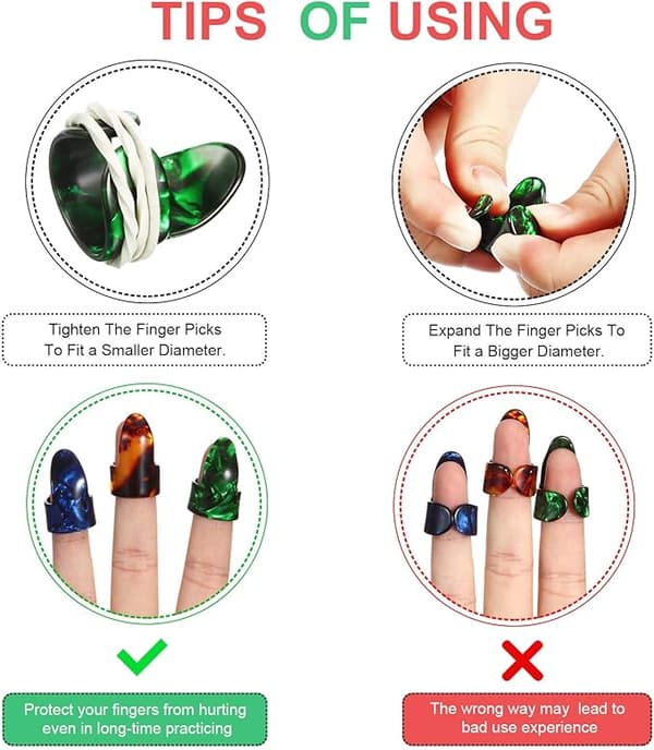 Tommelpicks Fingerpicks, Medium, Flade Vinklede, Celluloid Guitar F