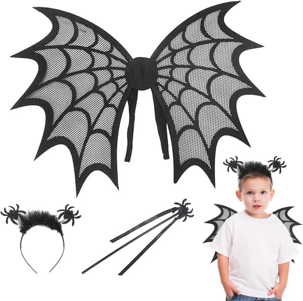 Halloweenkostym - Svart spindel, Halloween-set med vingar för barn