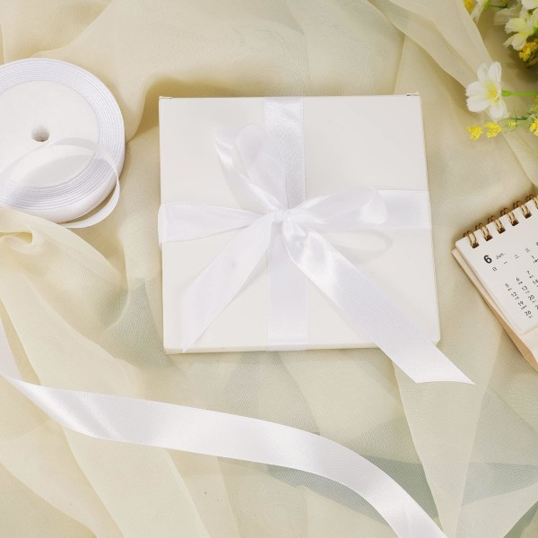 Hvitt bånd, 4cm x 22m bånd, dobbeltsidig polyester bryllup r