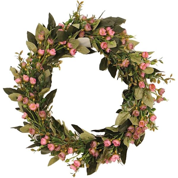Vårfloral krans, 16\" konstgjord dörrkrans med eukalyptusblad